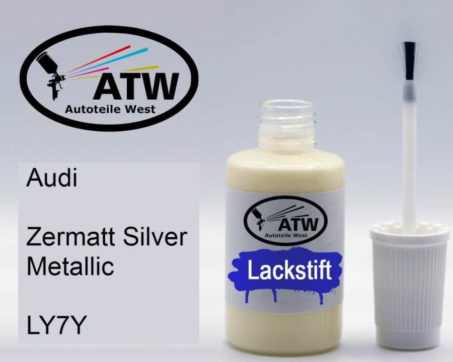 Audi, Zermatt Silver Metallic, LY7Y: 20ml Lackstift, von ATW Autoteile West.